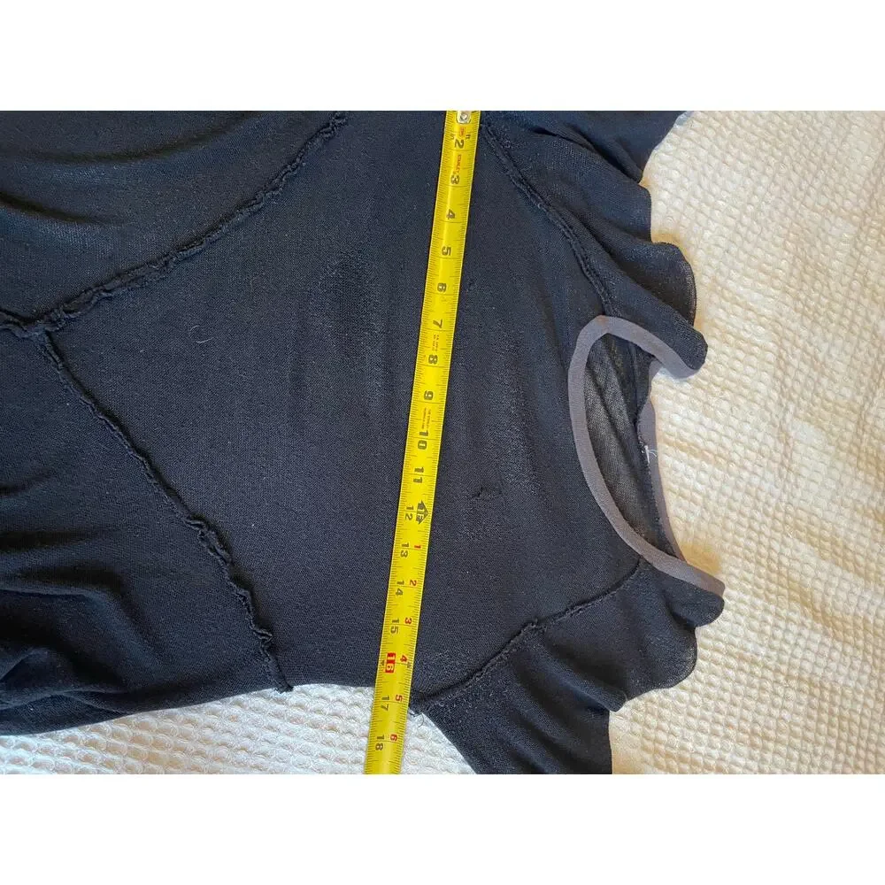 Free People Black Knit Handkerchief Hem Crew Neck 3/4 Sleeve Tee Size XS